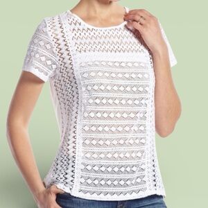 Lucky Brand White vine lace short sleeve scoop neck gathered back shirt size XXL